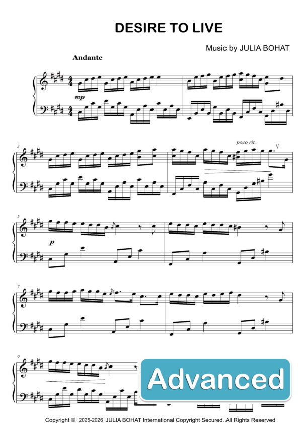 Desire to Live – Piano Sheet Music for Advanced