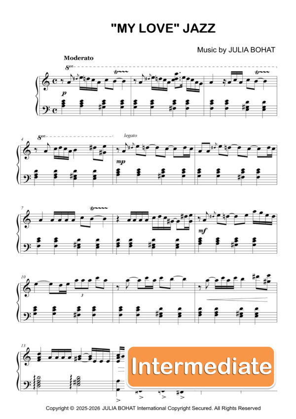 “My Love” Jazz – Piano Sheet Music for Intermediate