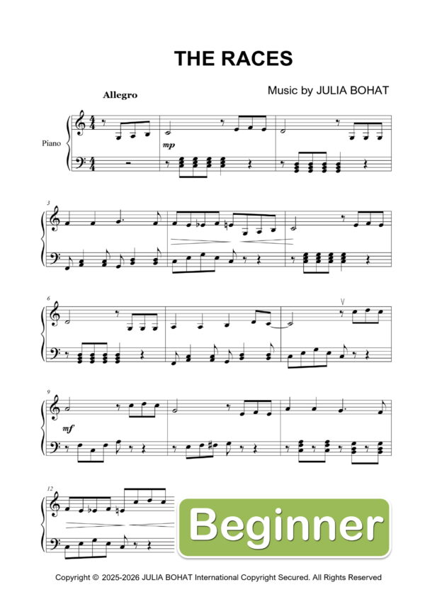 The Races – Easy Piano Sheet Music for Beginners