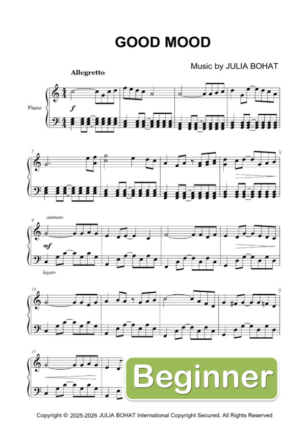 Good Mood – Easy Piano Sheet Music for Beginners